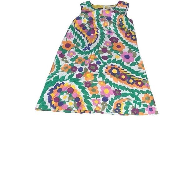 Mini Boden Girls A-Line Shift Dress Floral Retro Print Linen Blend Sz 11-12 - Picture 1 of 6